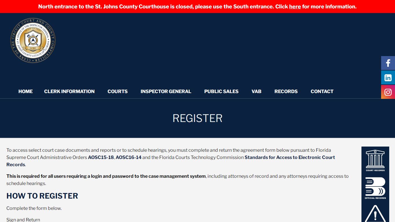 REGISTER - St. Johns County Clerk of Court